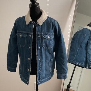 Madewell Blue Denim Jacket with White Sherpa Collar